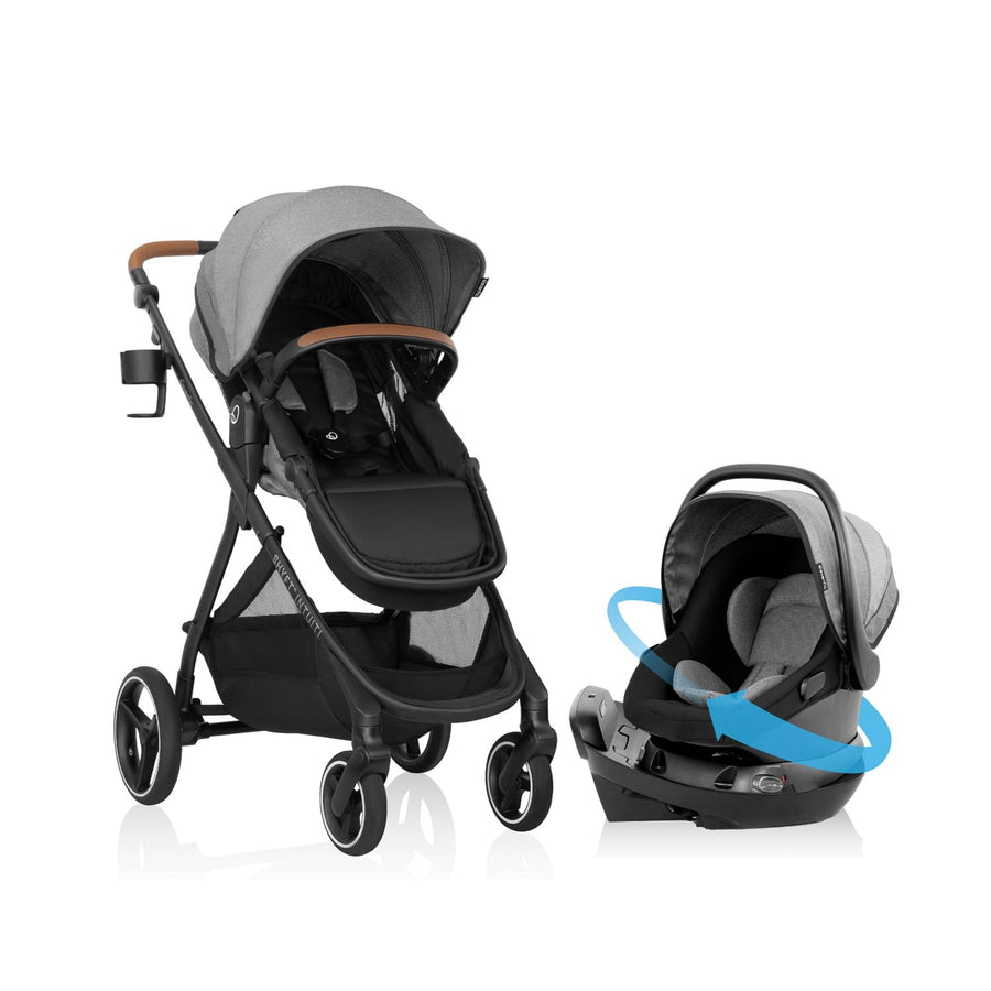 Evenflo Shyft Intuiti Travel System Revolve180 LiteMax NXT Rotating Car Seat 3 To 30 Lbs Fossil Gray