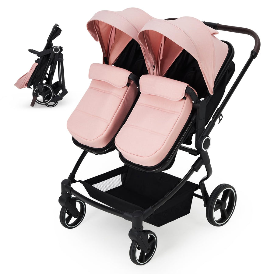 Double Stroller Tandem for Newborn and Toddler with Lightweight Compact Fold for Easy Travel and City Streets Pink