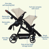 Double Tandem Stroller Newborn and Toddler With Reversible Seat