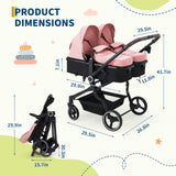 Double Stroller Tandem for Newborn and Toddler with Lightweight Compact Fold for Easy Travel and City Streets Pink