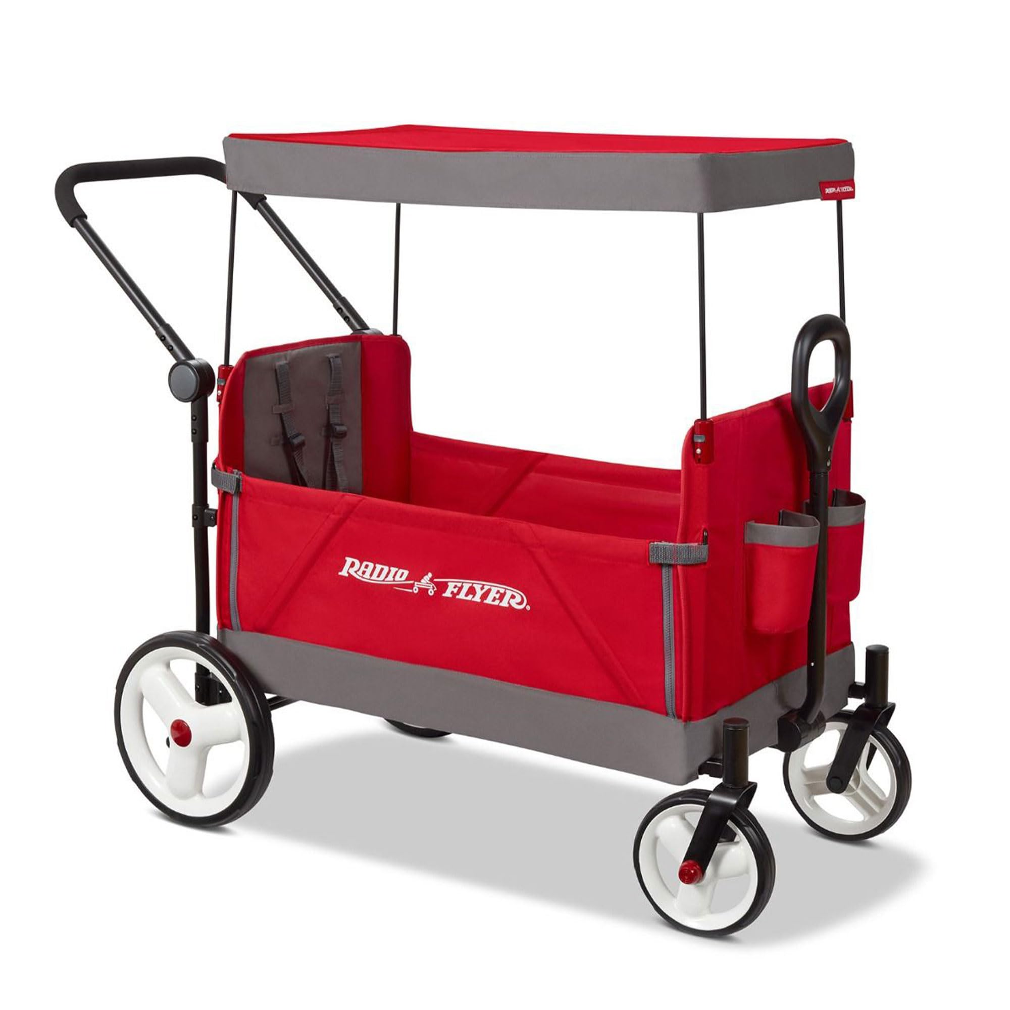 Radio Flyer Convertible Wagon For Kids With Adjustable Handle Cup Holder And Canopy