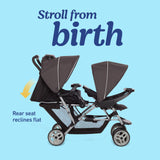 Double Stroller Lightweight Tandem Seating Glacier Color All Day Comfort
