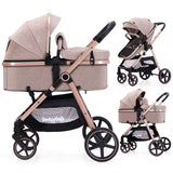 2-In-1 Baby Stroller Foldable With Reversible Seat For Infants And Toddlers 0-36 Months Beige
