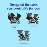 Double Stroller Lightweight Tandem Seating Glacier Color All Day Comfort