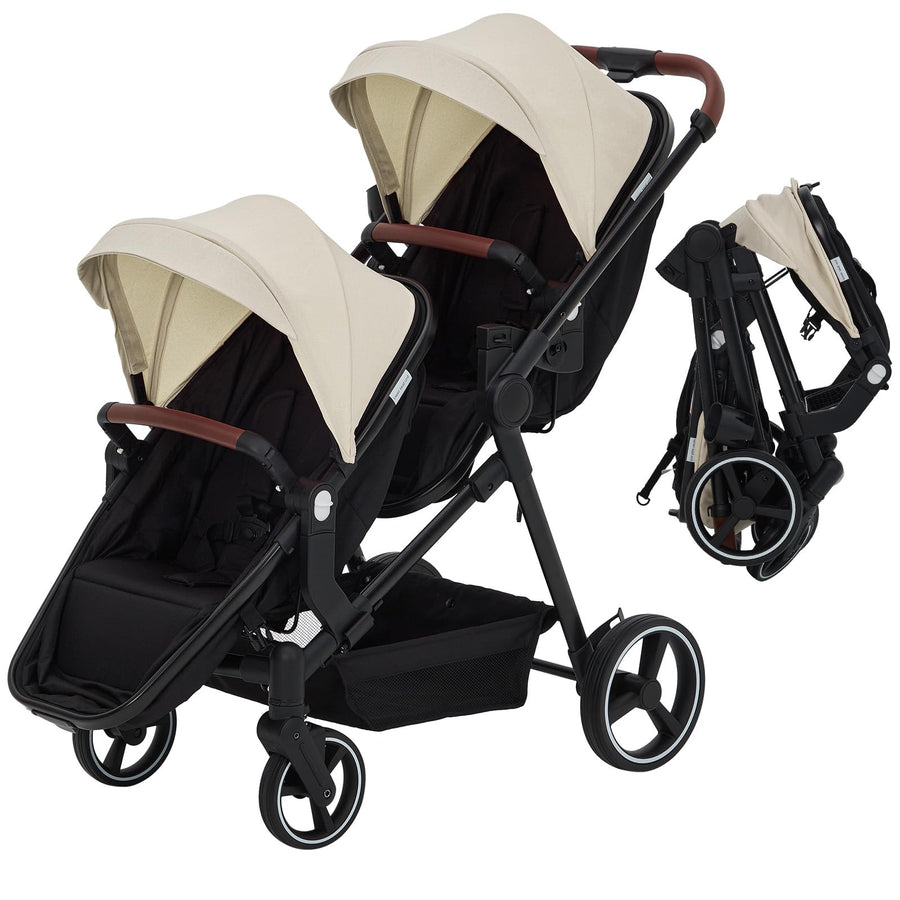 Double Tandem Stroller Newborn and Toddler With Reversible Seat