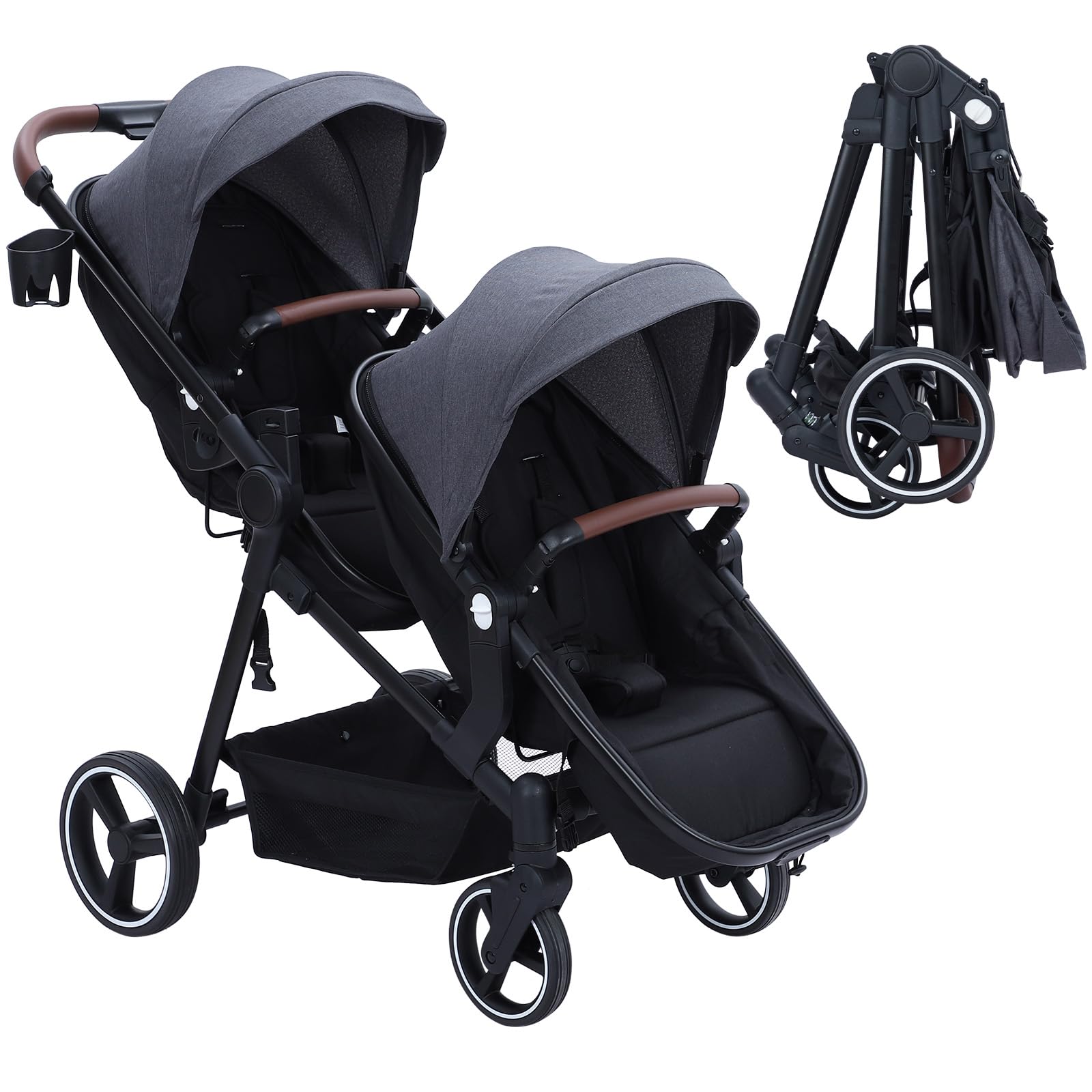 Tandem Double Stroller For Newborn And Toddler Twins Foldable For Easy Travel And Storage