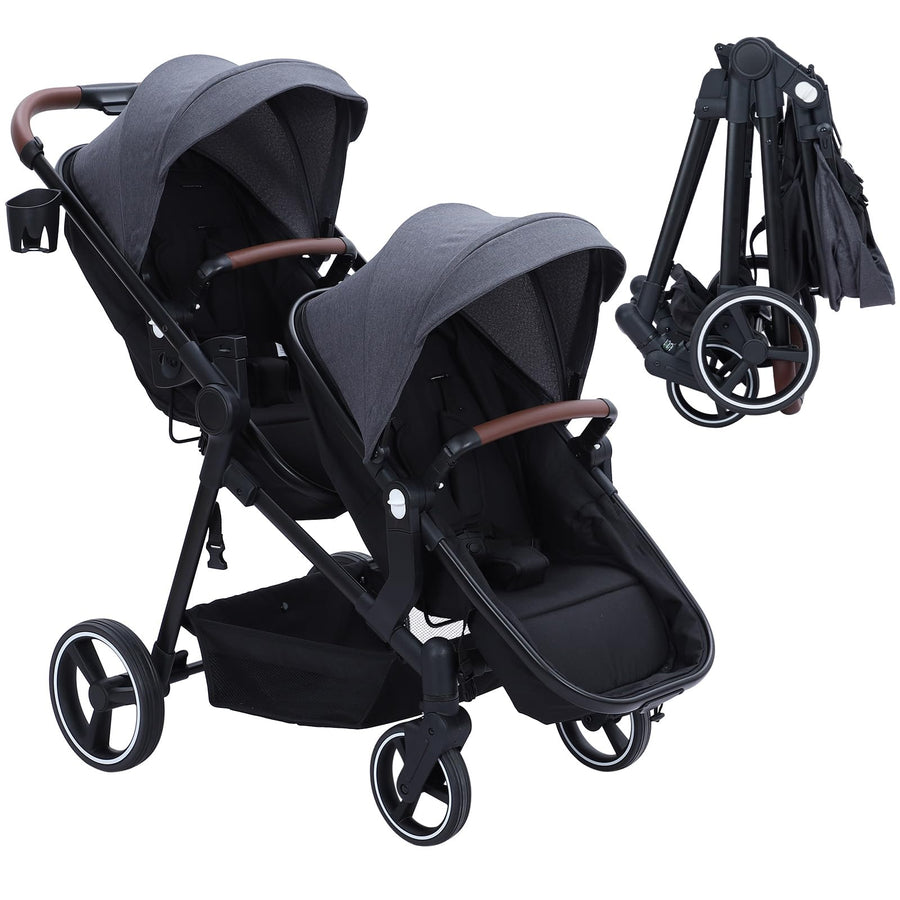 Tandem Double Stroller For Newborn And Toddler Twins Foldable For Easy Travel And Storage