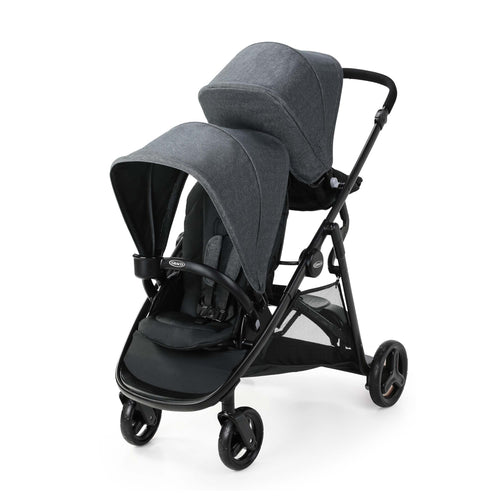 2.0 double stroller with bench seat and standing platform, Rafa color, designed for versatile family outings.