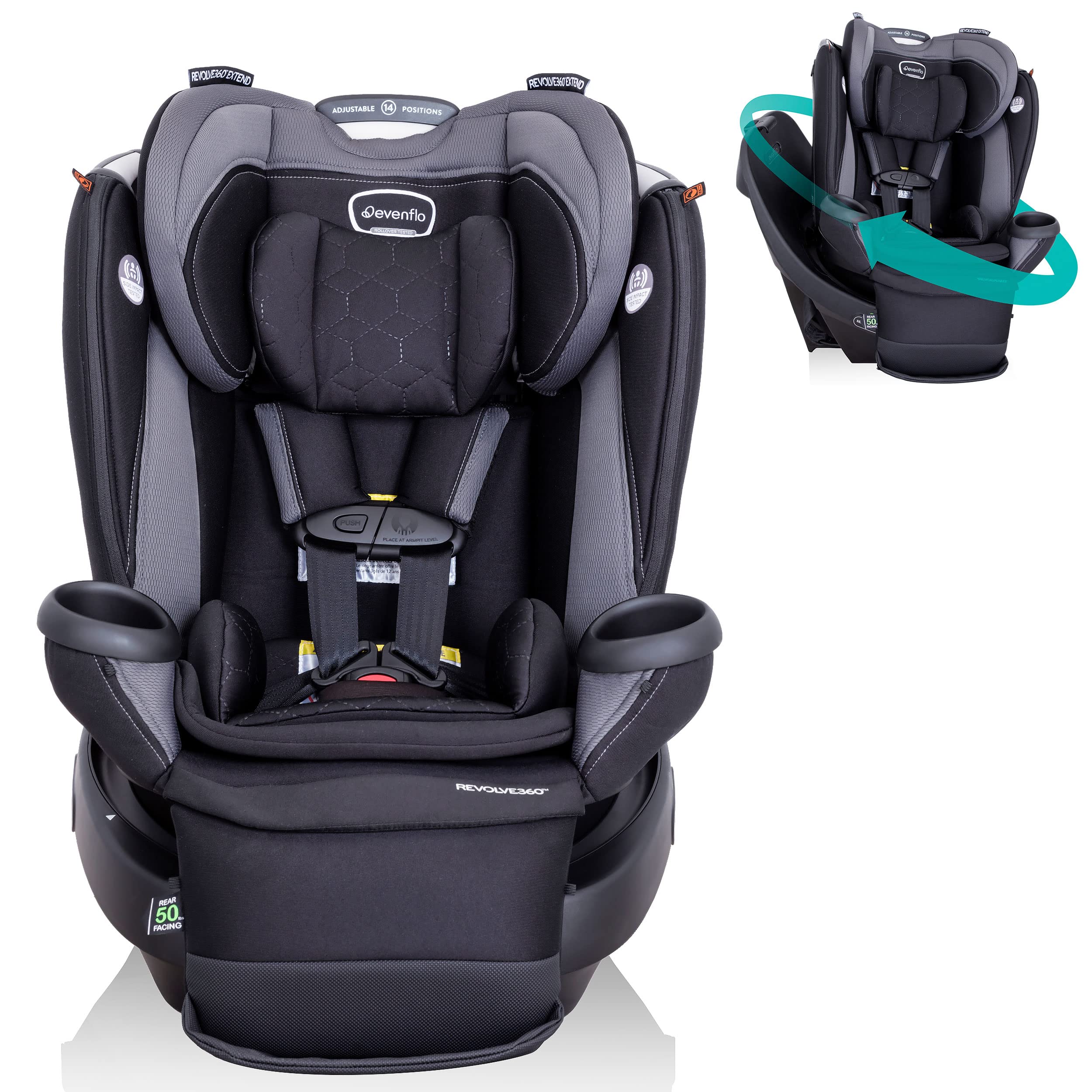 Evenflo Revolve360 Extend Rotational All In One Convertible Car Seat with 360 Degree Rotation and Extended Rear Facing